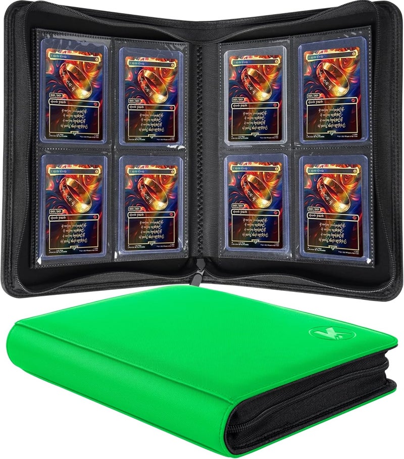 KUOOKING Toploader Binder, Holds 128+ Toploaders, 4 Pocket Top Loader Card Storage Case, Double-Sided Pockets for trading card in 3 x 4'' Toploaders (Grass Green) - Image 1